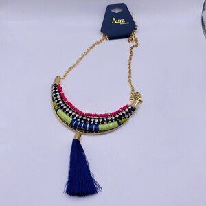 Aura Multi Color Fringe Bib Necklace 18” New